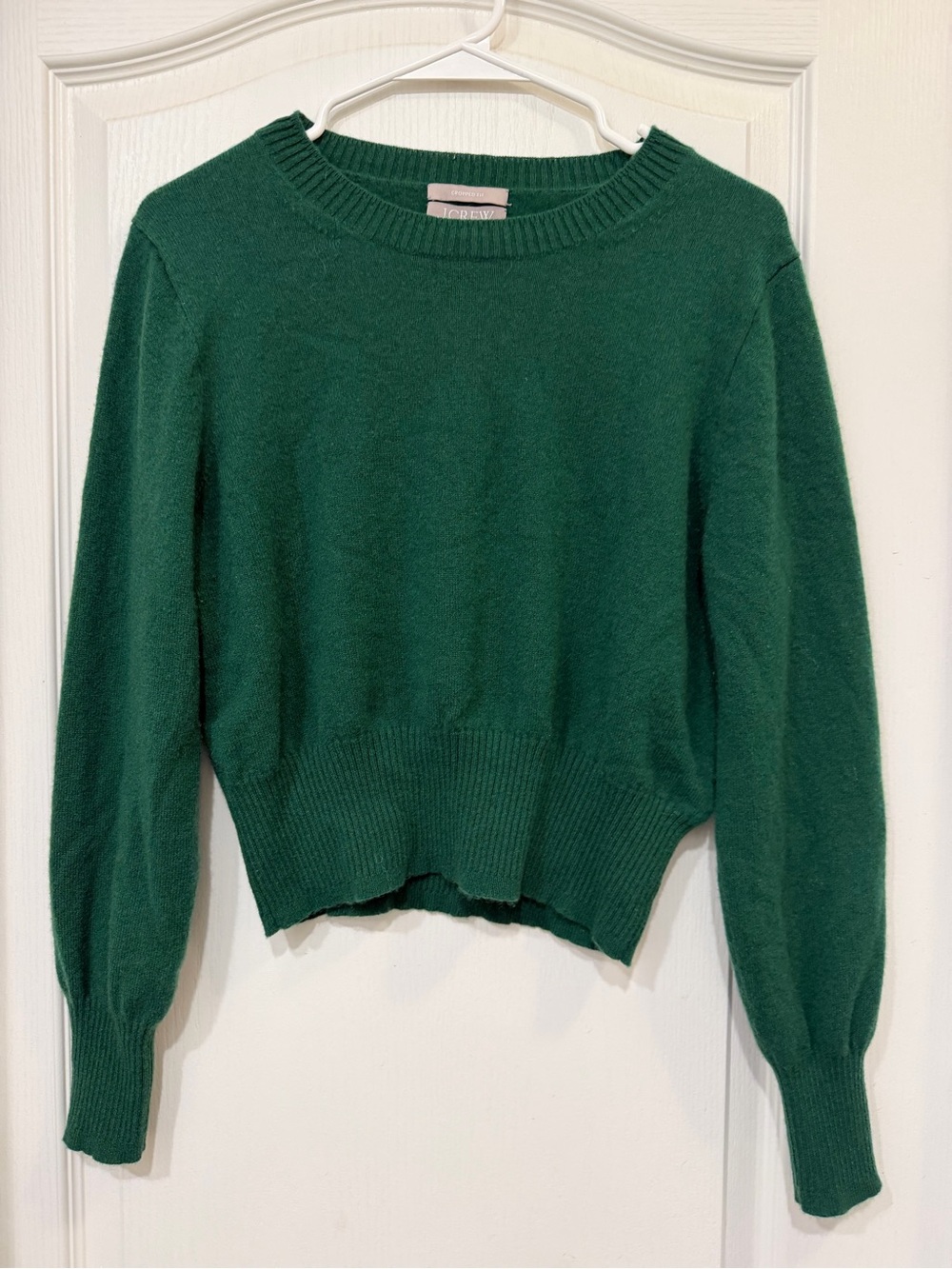 J.Crew 100% Cashmere Sweater Women Cropped Fit Green Crewneck Pullover